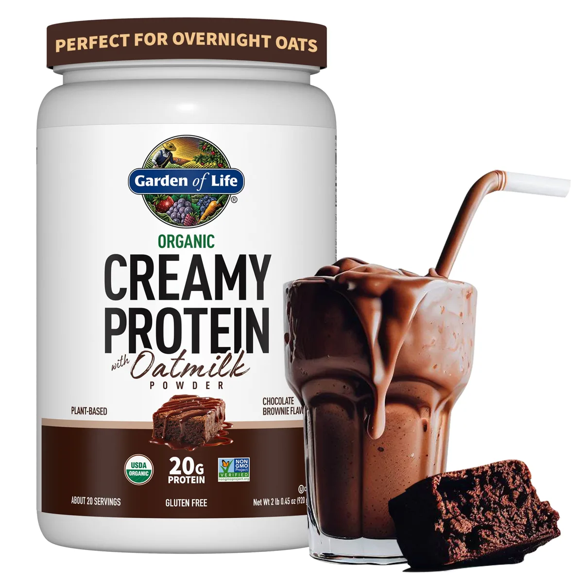 Garden of Life Organic Creamy Protein + Oat Milk, sabor Brownie de Chocolate